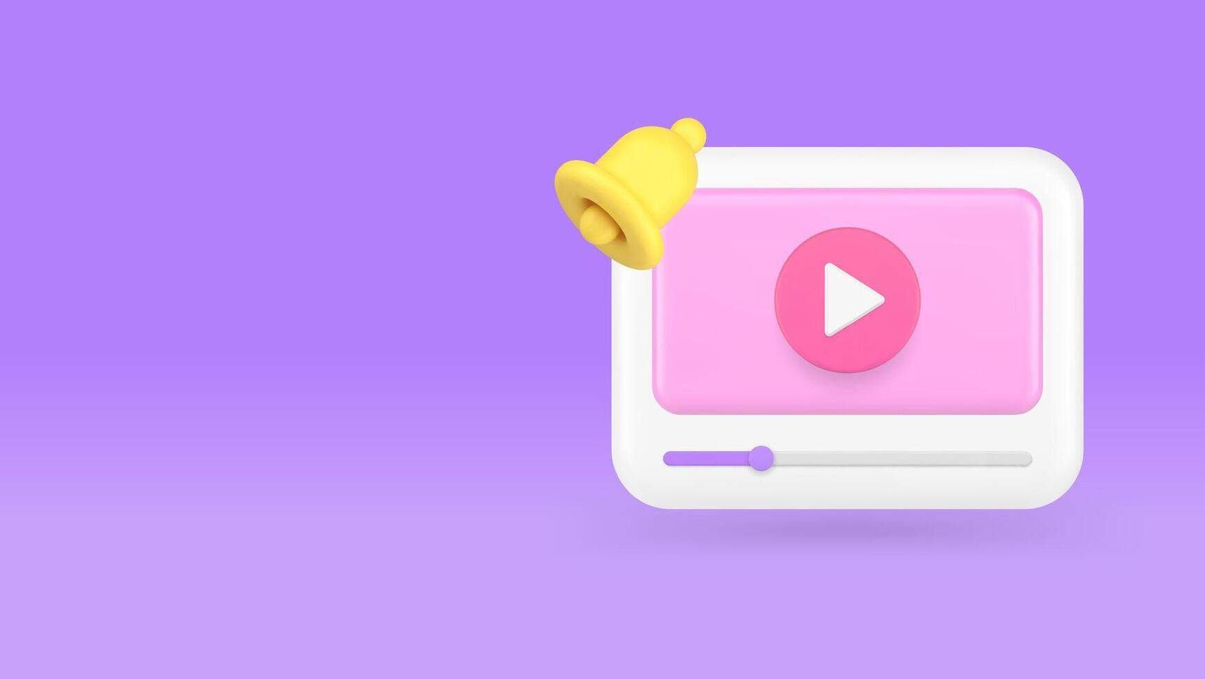 Multimedia content player new blog vlog subscription ring bell alert 3d icon realistic vector