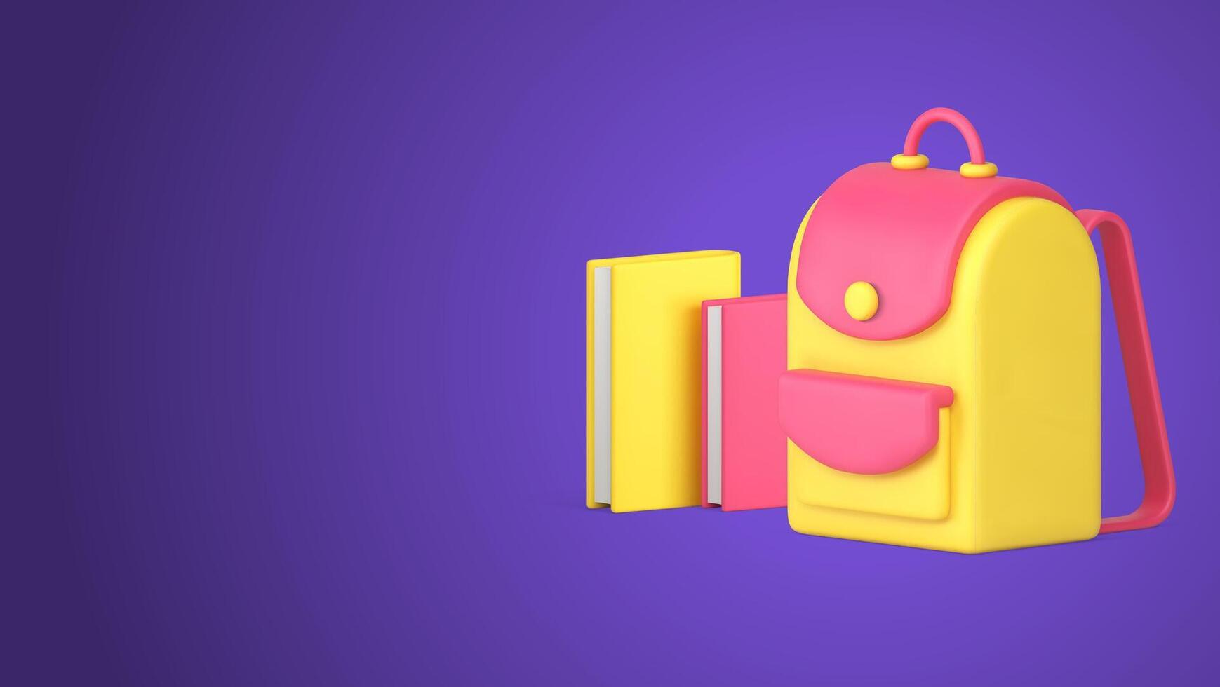 Back to school backpack paper books textbook learning education 3d icon realistic vector