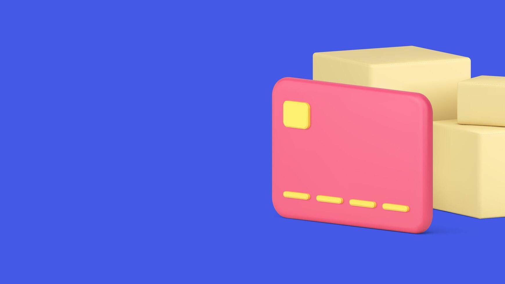 Online shopping parcel order card payment cargo cardboard box delivery service 3d icon vector