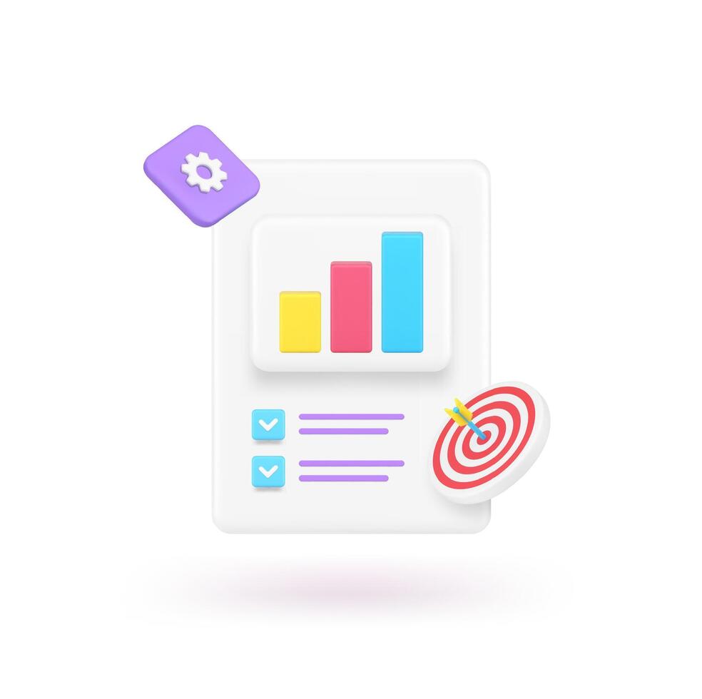 Business analyzing complete bar graph diagram checklist checkmark report 3d icon vector