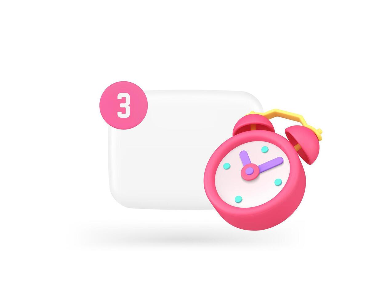 Reminder alarm clock sound notification email marketing online calendar notice 3d icon vector