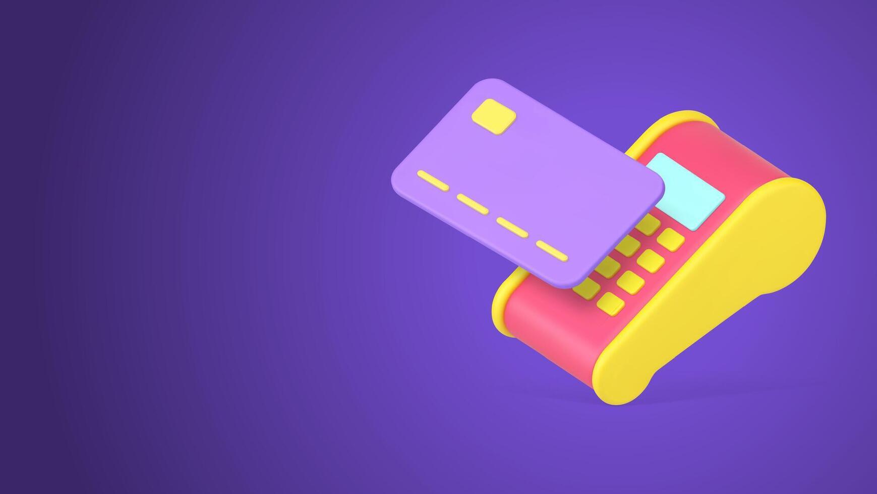 Credit card POS terminal machine contactless payment e money banking transaction 3d icon vector