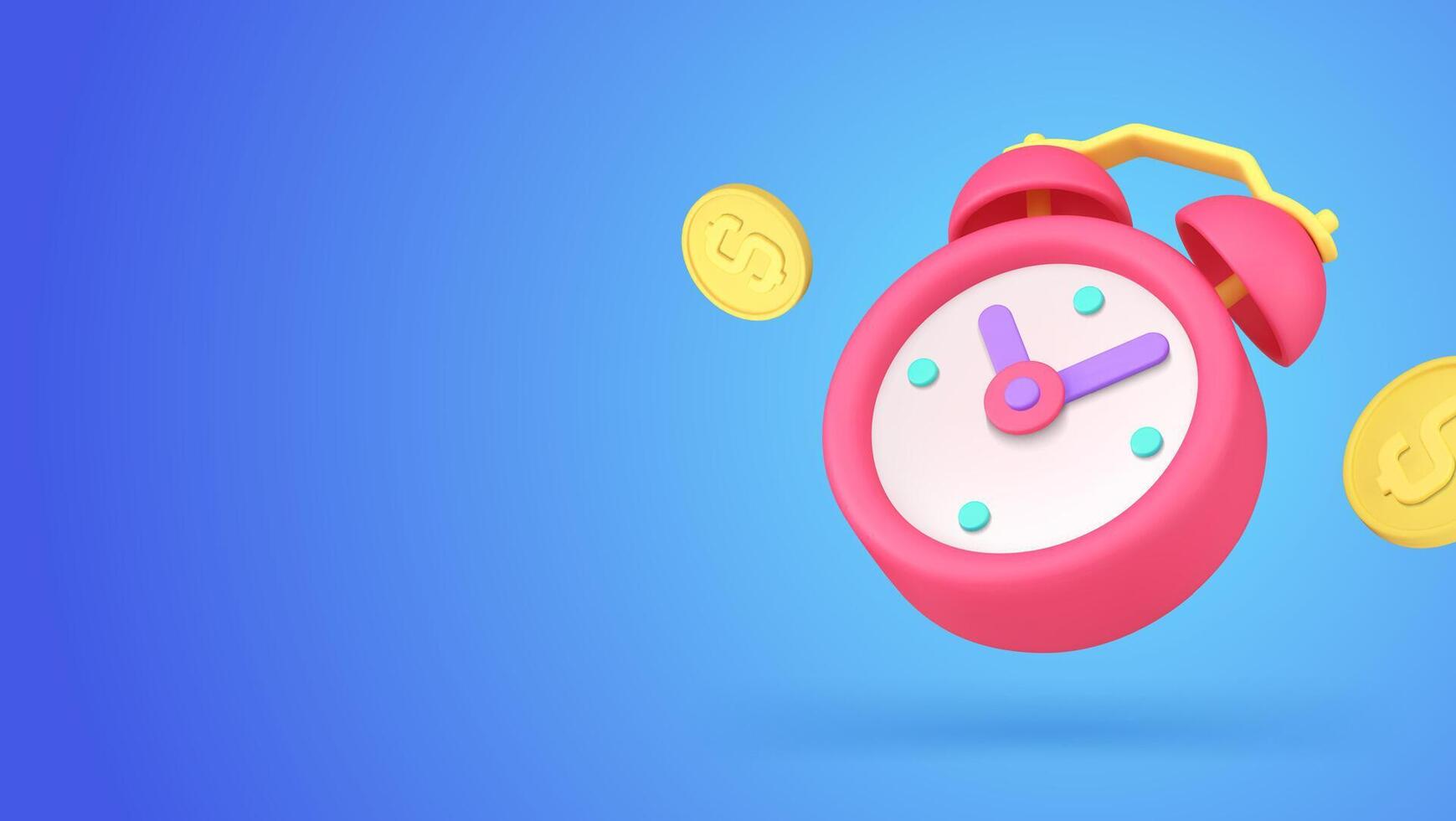 Time is money coins alarm clock financial exchange capitalization 3d icon realistic vector