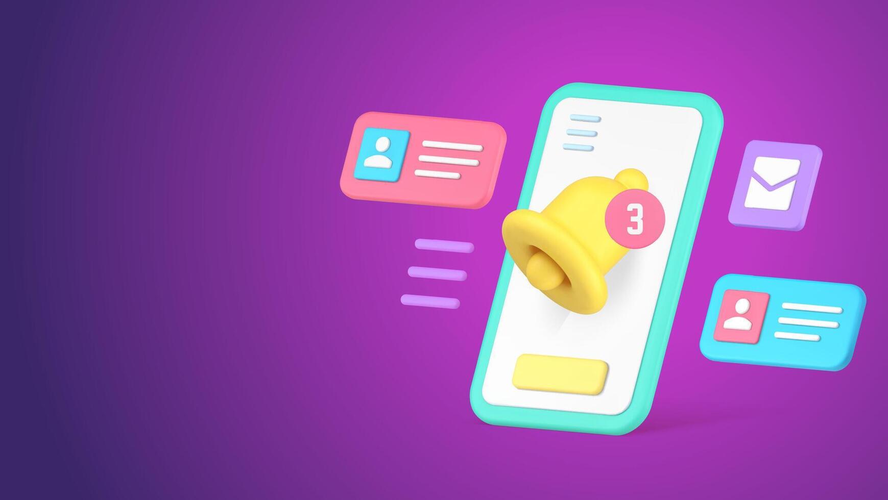 Smartphone sound notification incoming message inbox mailbox email 3d icon realistic vector