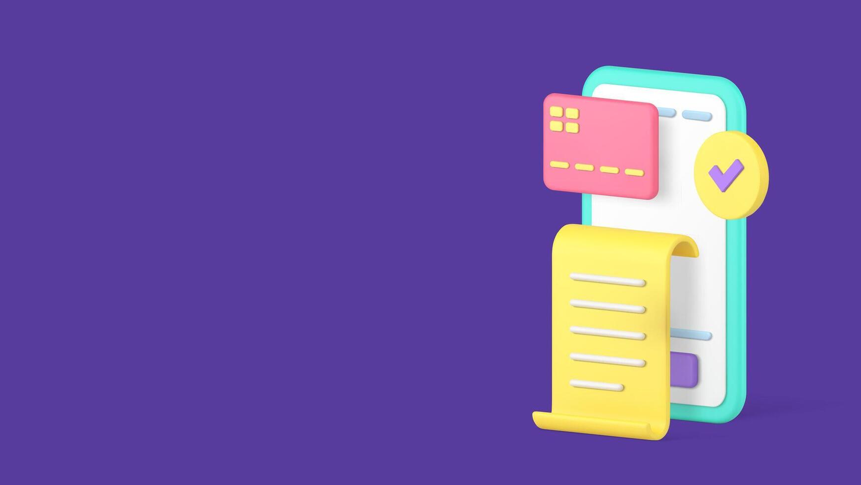 Online card payment smartphone banking application financial transaction receipt 3d icon vector