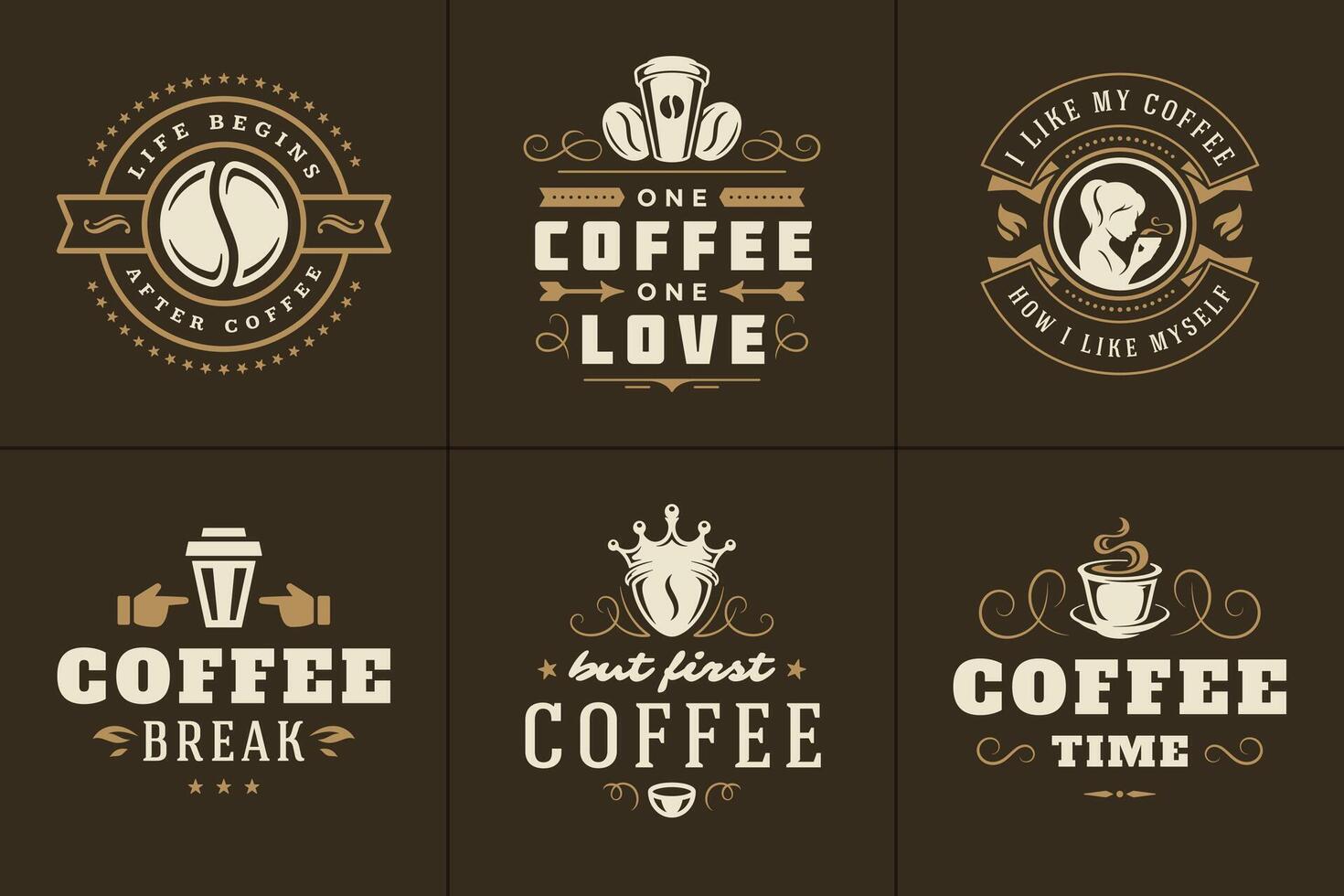 Coffee quotes vintage typographic style inspirational phrases set. vector
