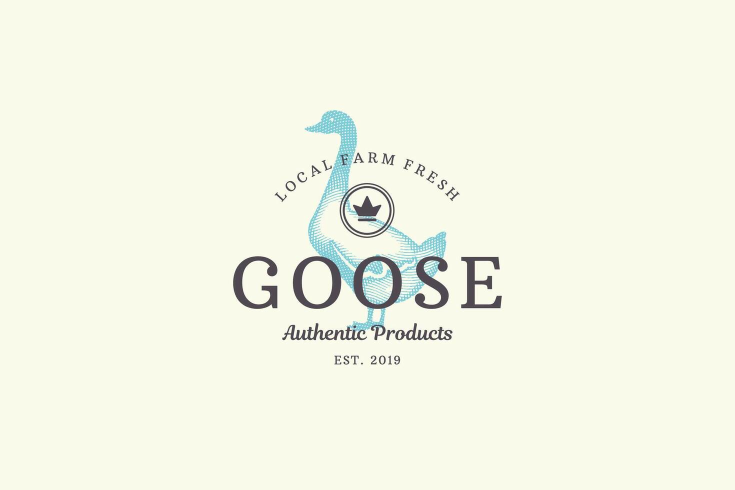 Hand drawn logo poultry goose silhouette and modern vintage typography retro style illustration. vector