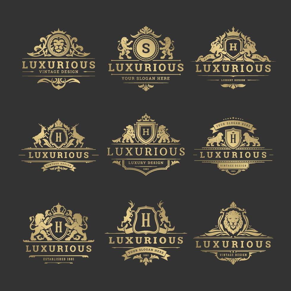 Luxury logos monograms crest design templates set illustration. vector