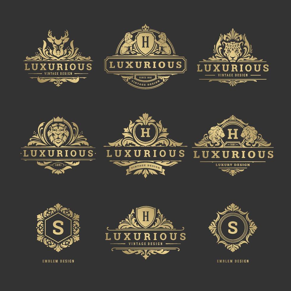 Luxury logos monograms crest design templates set illustration. vector