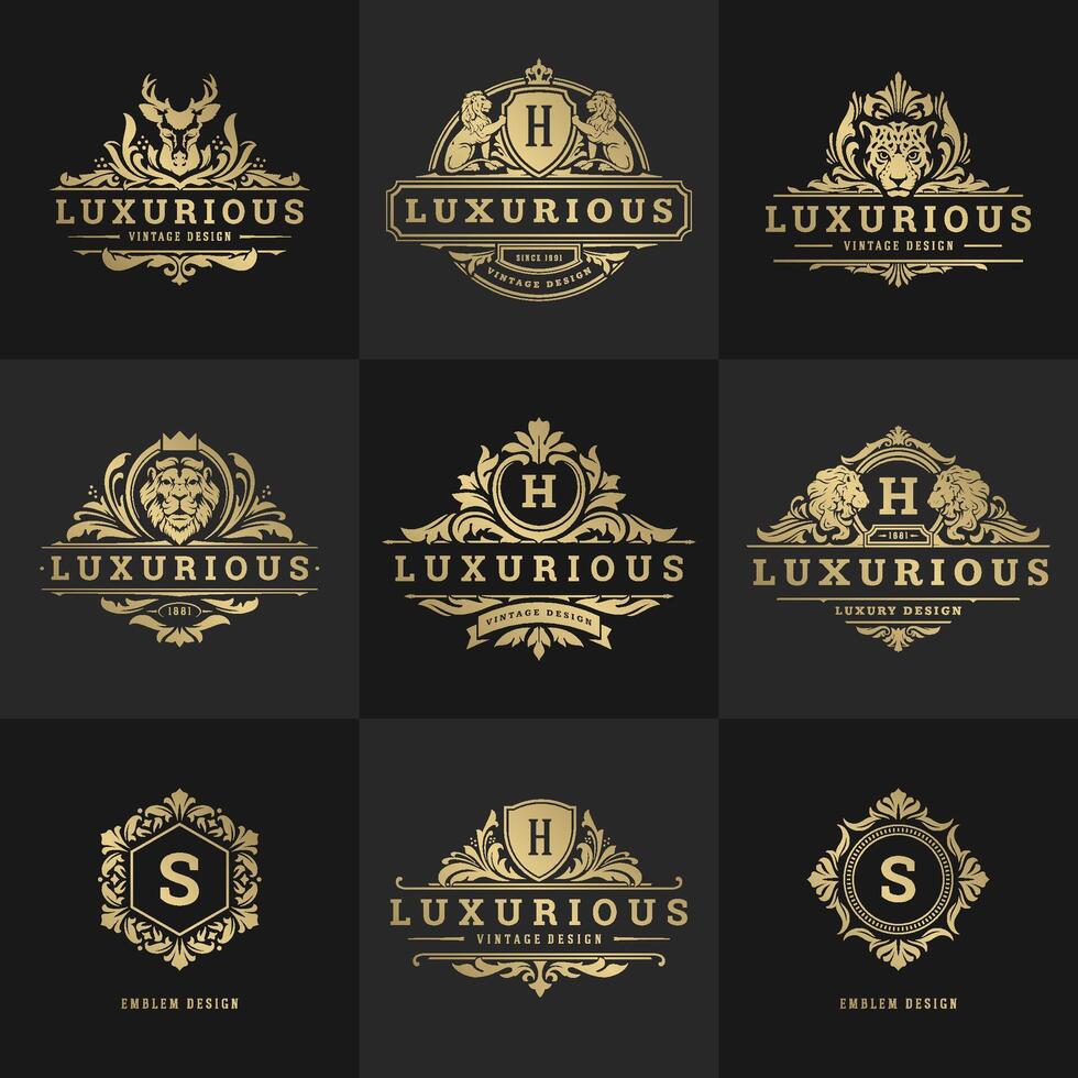 Luxury logos monograms crest design templates set illustration vector