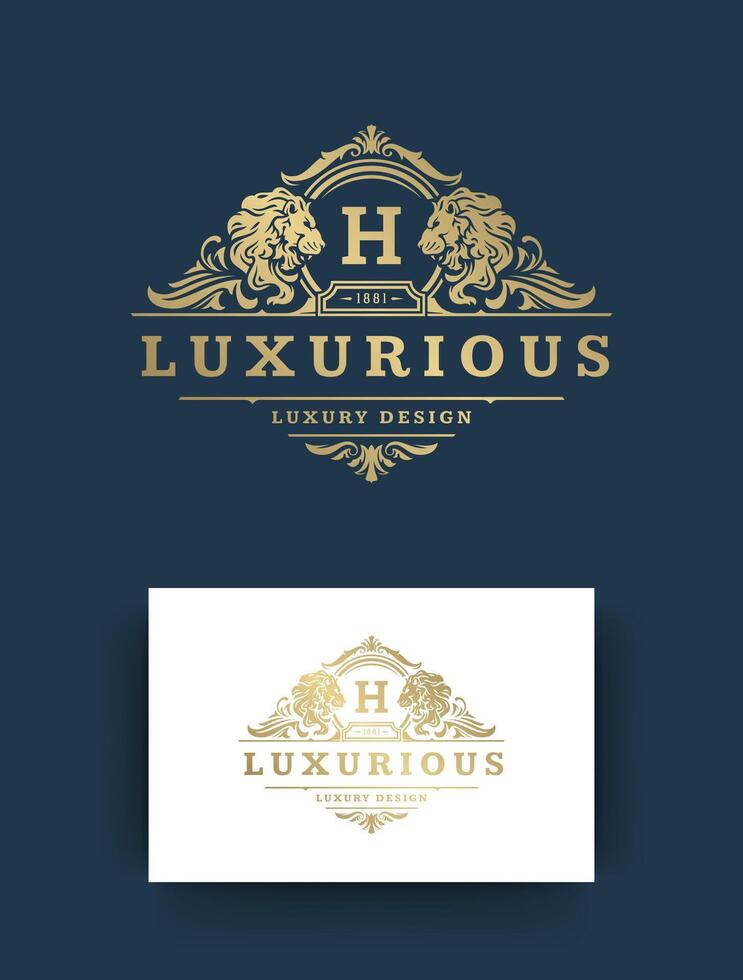 Luxury logo monogram vintage vignette floral ornaments crest illustration. vector