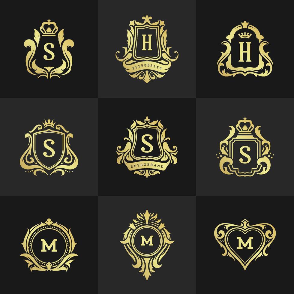 Luxury ornaments logos and monograms crest design templates set illustration vector