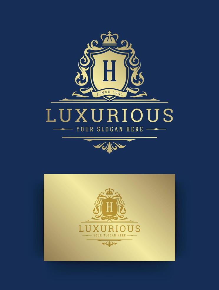 Luxury vintage ornament logo monogram crest template design illustration vector