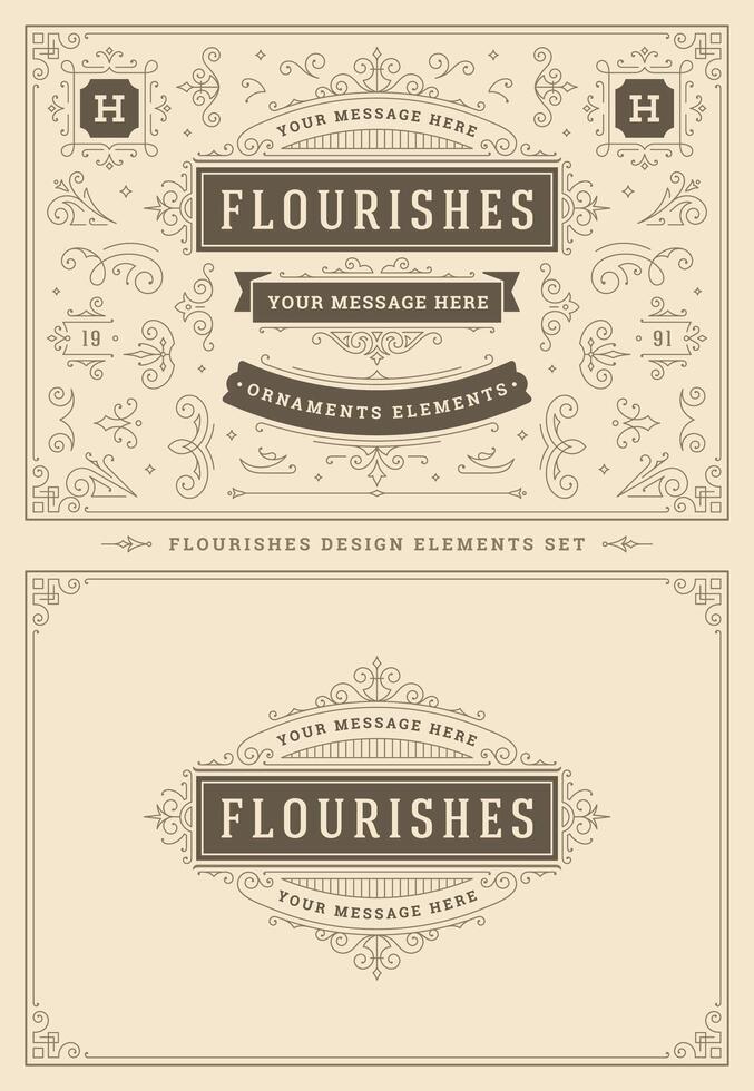 Vintage ornaments swirls and vignettes decorations design elements set illustration. vector
