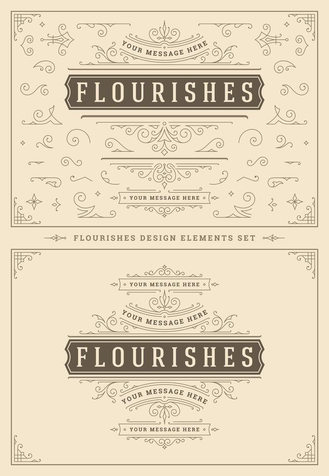 Vintage ornaments swirls and vignettes decorations design elements set illustration. vector