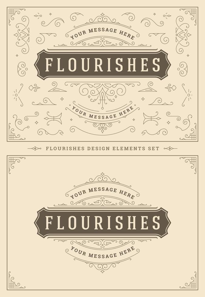 Vintage ornaments swirls and vignettes decorations design elements set illustration. vector
