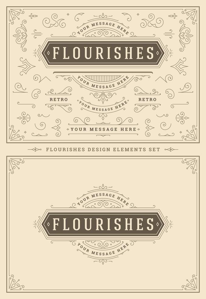 Vintage ornaments swirls and vignettes decorations design elements set illustration. vector