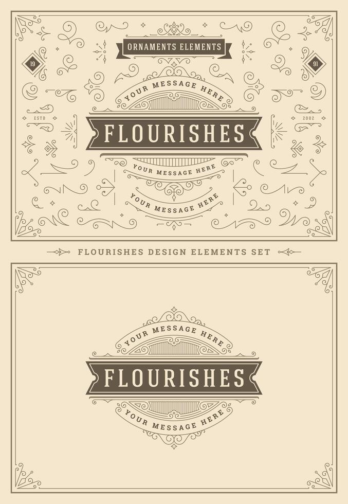Vintage ornaments swirls and vignettes decorations design elements set illustration. vector