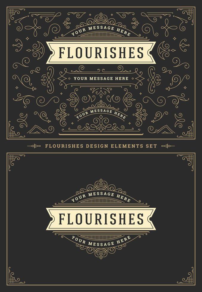 Vintage ornaments swirls and vignettes decorations design elements set illustration. vector