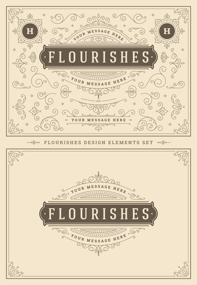 Vintage ornaments swirls and vignettes decorations design elements set illustration. vector