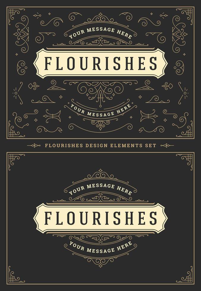 Vintage ornaments swirls and vignettes decorations design elements set illustration. vector