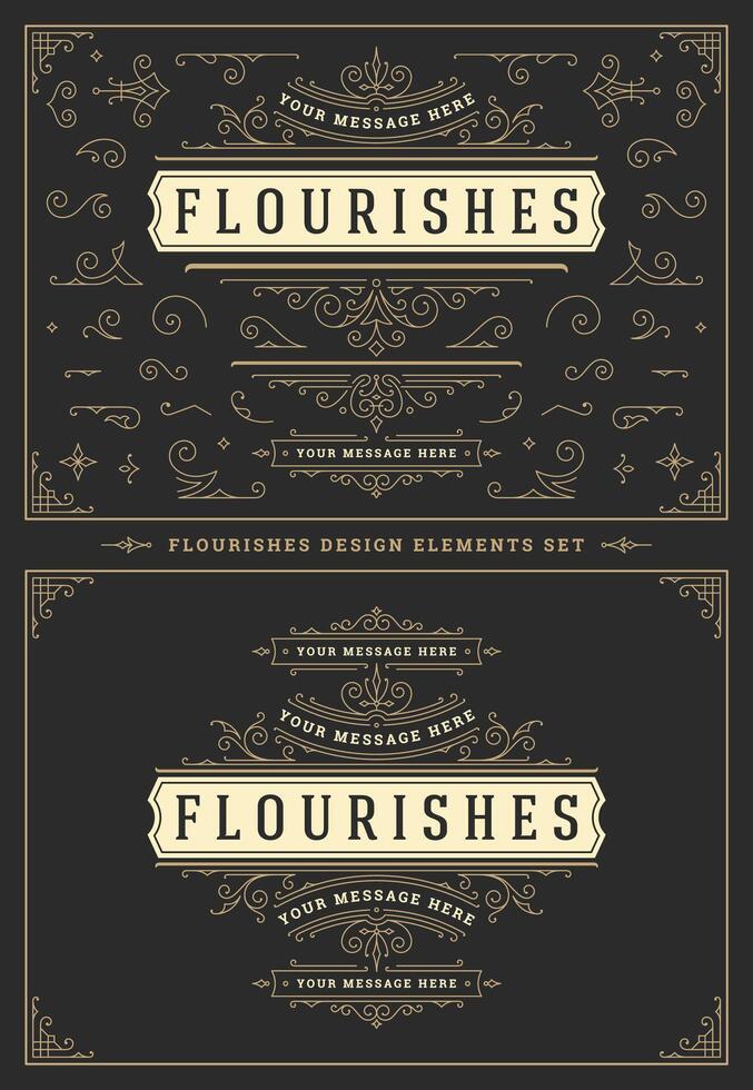 Vintage ornaments swirls and vignettes decorations design elements set illustration. vector