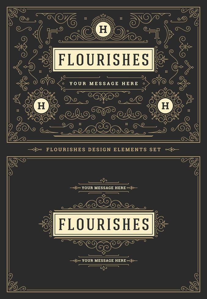 Vintage ornaments swirls and vignettes decorations design elements set illustration. vector