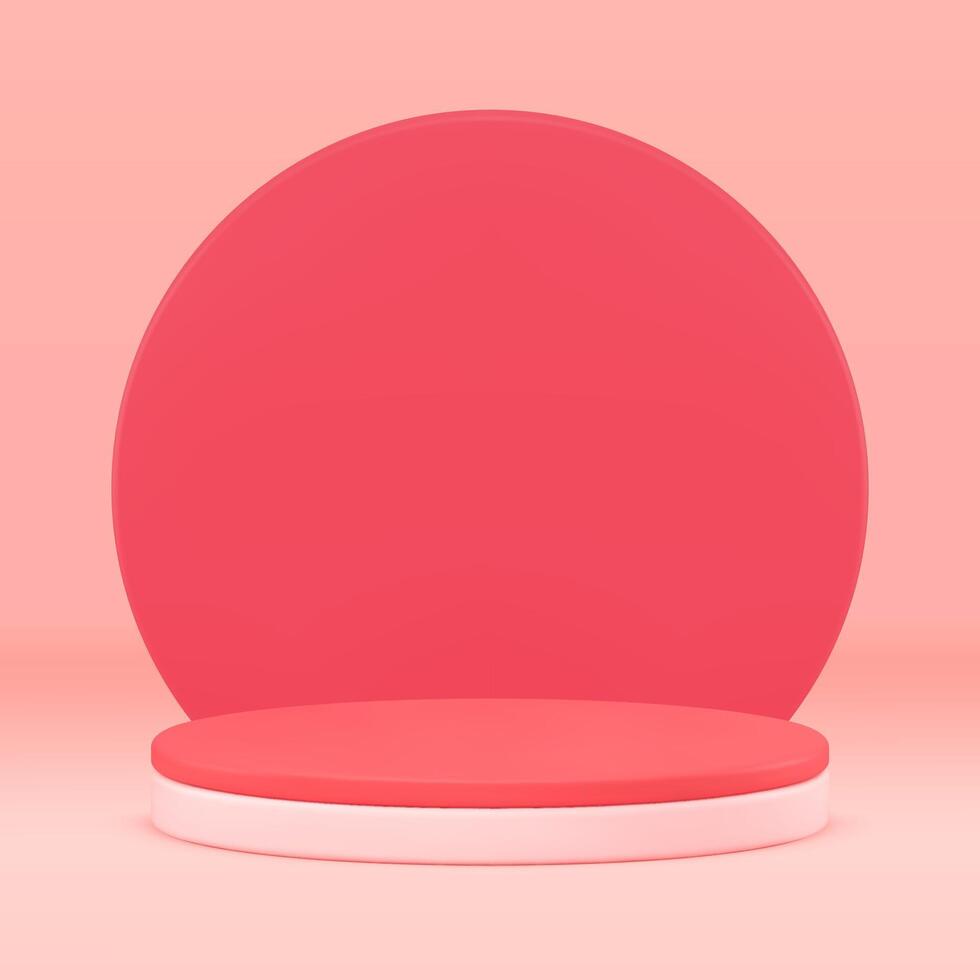 Circle red level podium product presentation showcase 3d pedestal studio background realistic vector