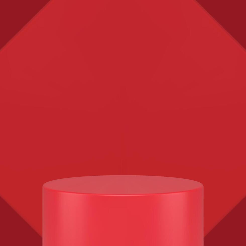 Red cylinder platform rhombus geometric showcase 3d studio background realistic vector
