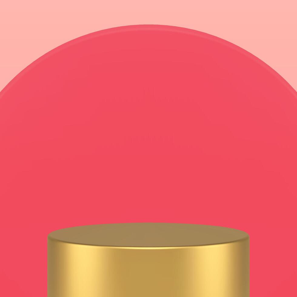 Golden cylinder promo pedestal circle pink pastel 3d design studio background realistic vector