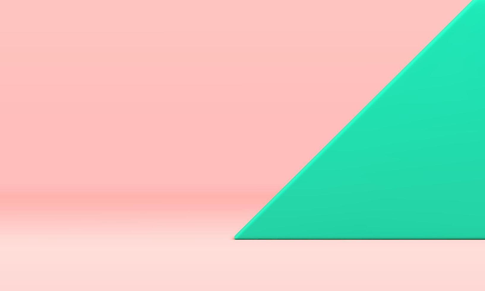 Showcase display 3d form green triangle pink pastel wall background realistic vector