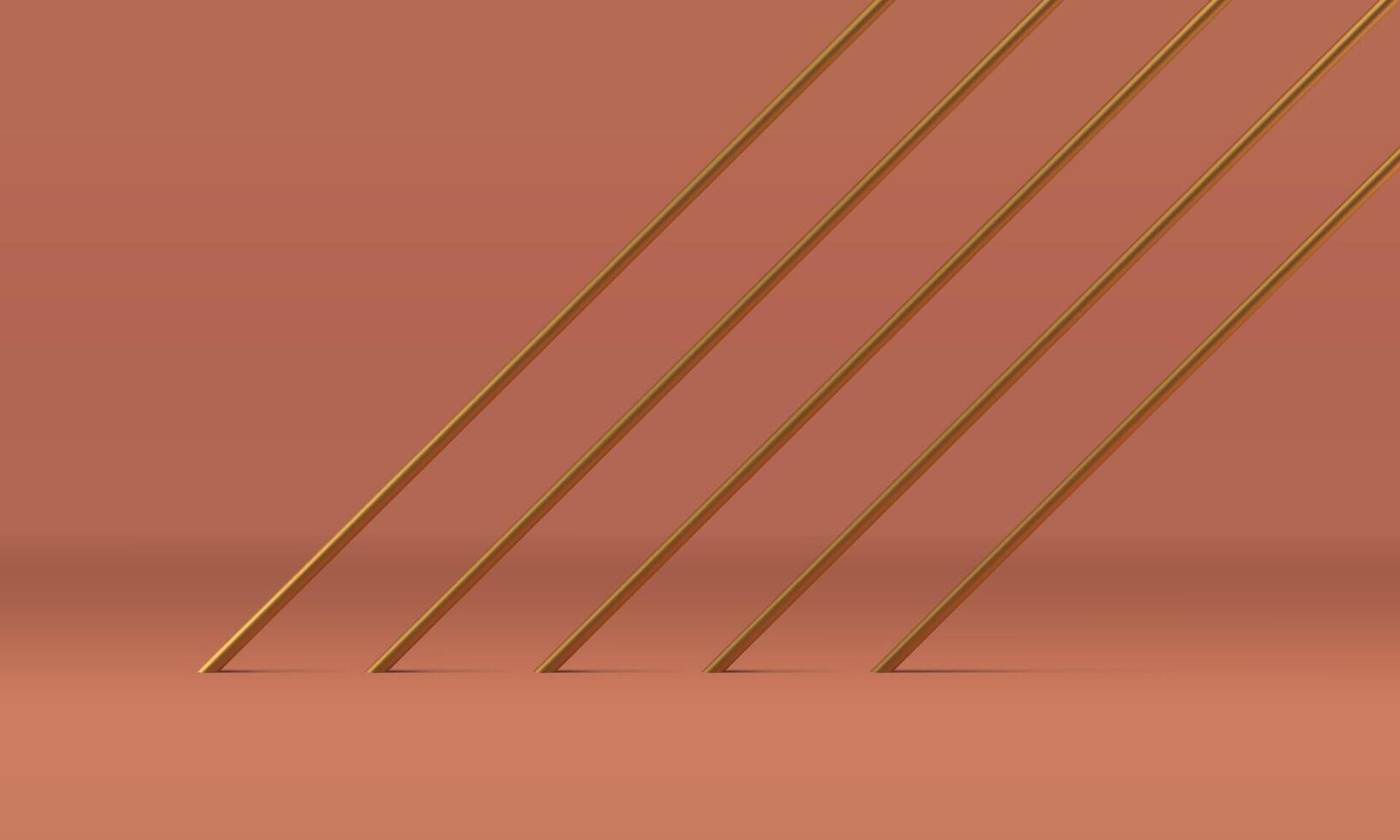 Showcase product display metallic golden diagonal rod brown 3d background realistic vector