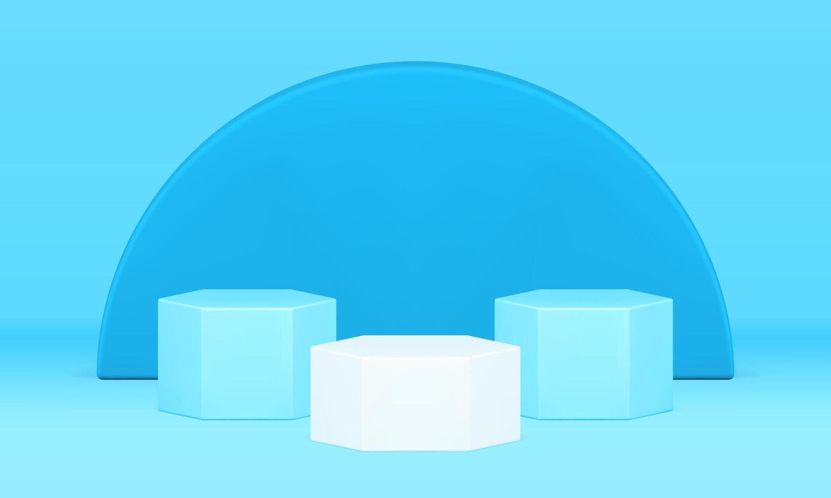 Blue pedestal showcase geometric 3d background exhibition display hexagon semicircle podium vector
