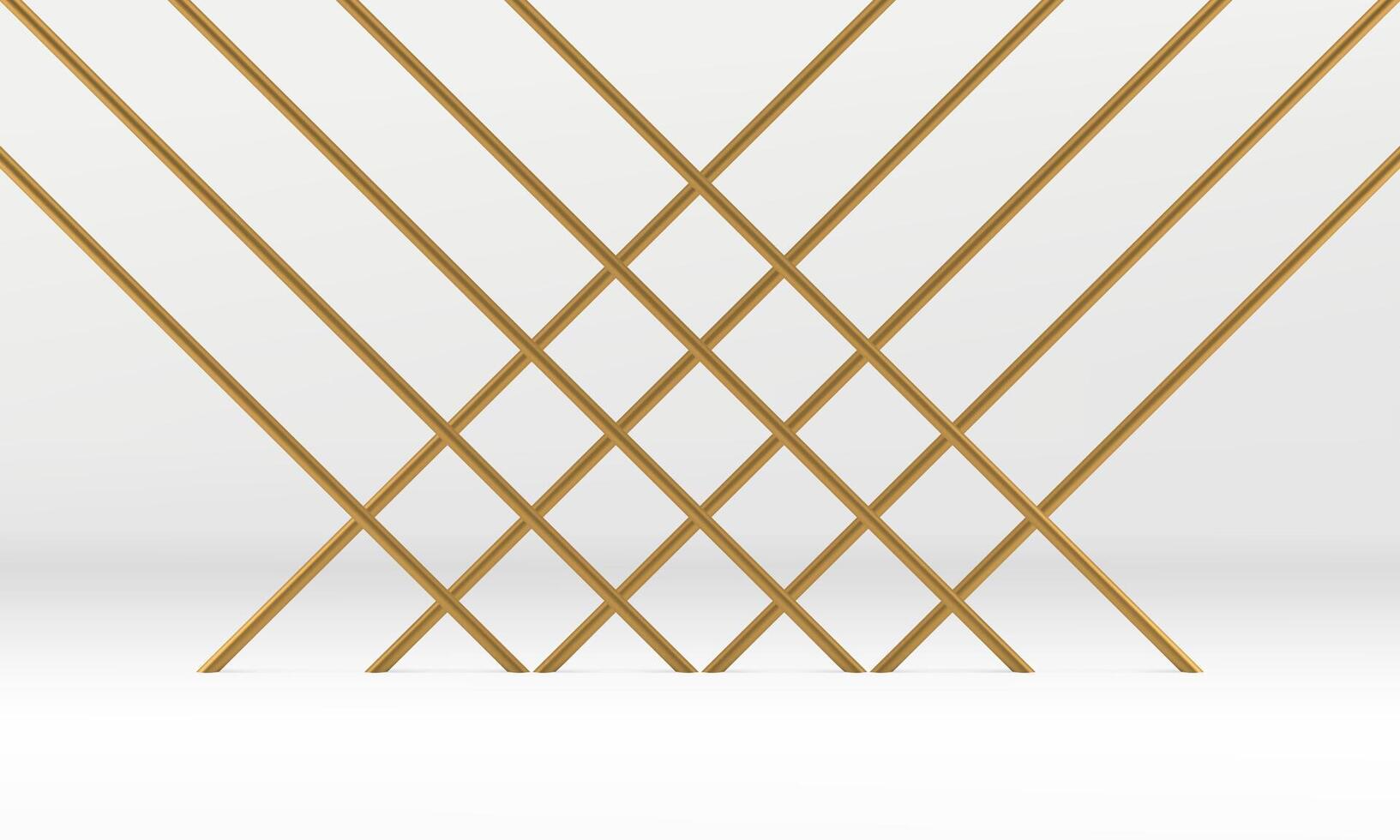 Showcase display crossed golden grid metallic rod white 3d background product advertising vector