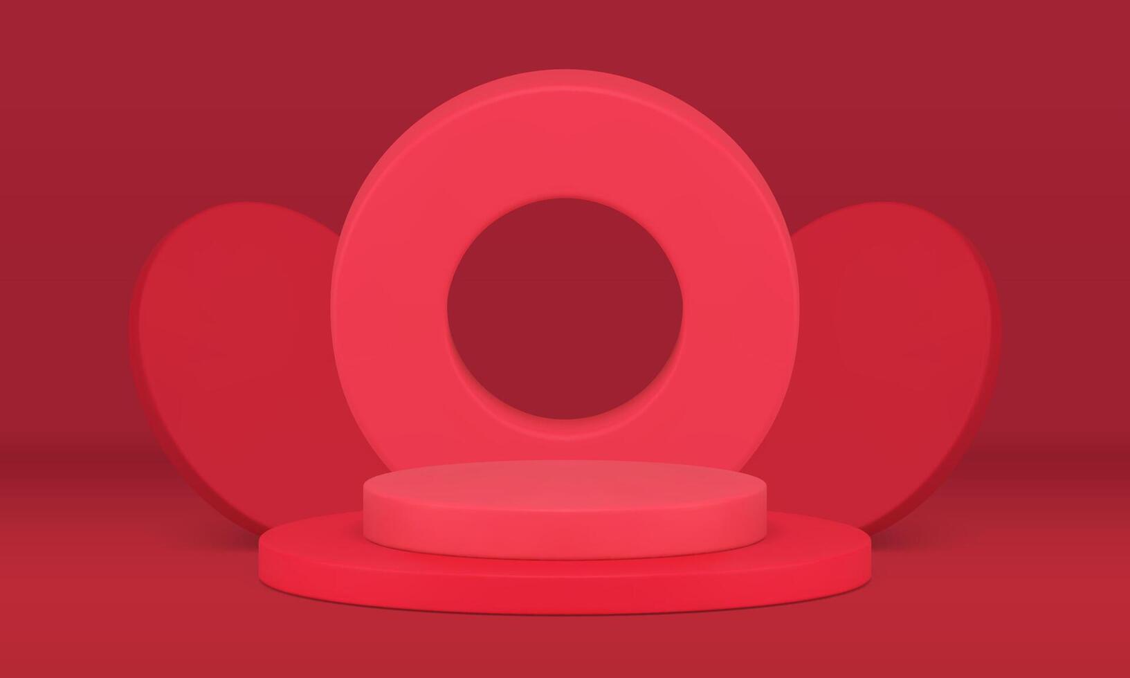 Red neon cylinder pedestal ring wall event celebration contest award 3d design realistic vector
