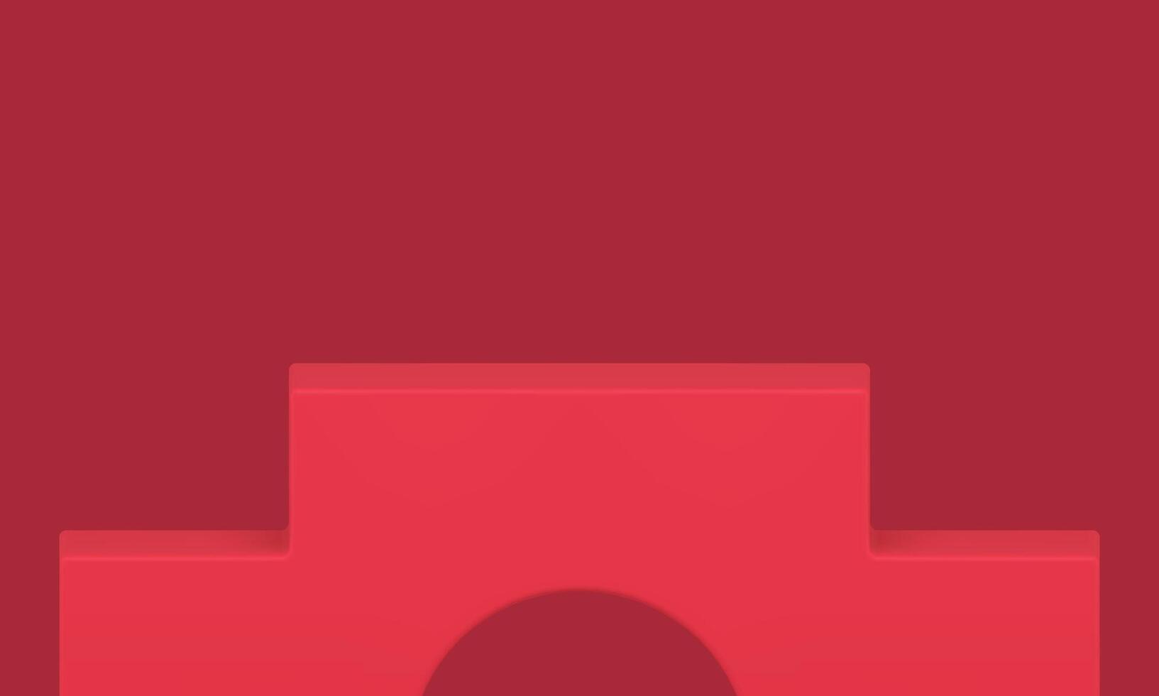Red arch pedestal showcase stairs contest ceremony win level product presentation 3d design vector