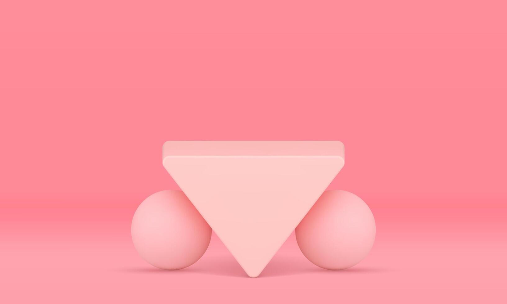 Geometric inverted triangular platform with sphere pink pastel basic foundation realistic vector
