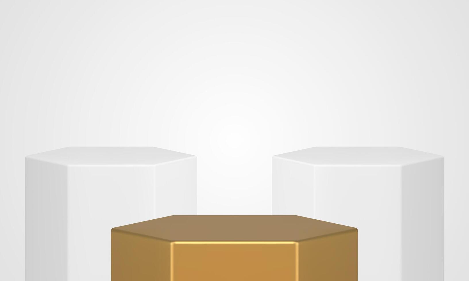 Hexagonal pedestal foundation basic arena event competition golden white platform realistic vector