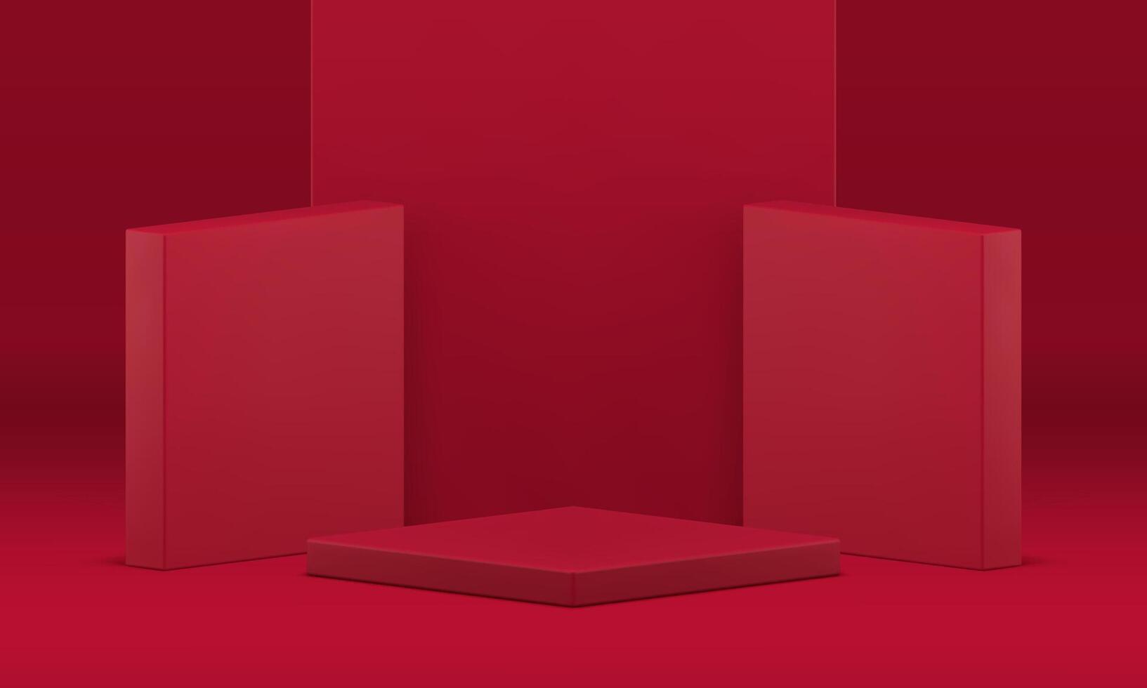 Red podium 3d studio background geometric display arena product presentation stage realistic vector