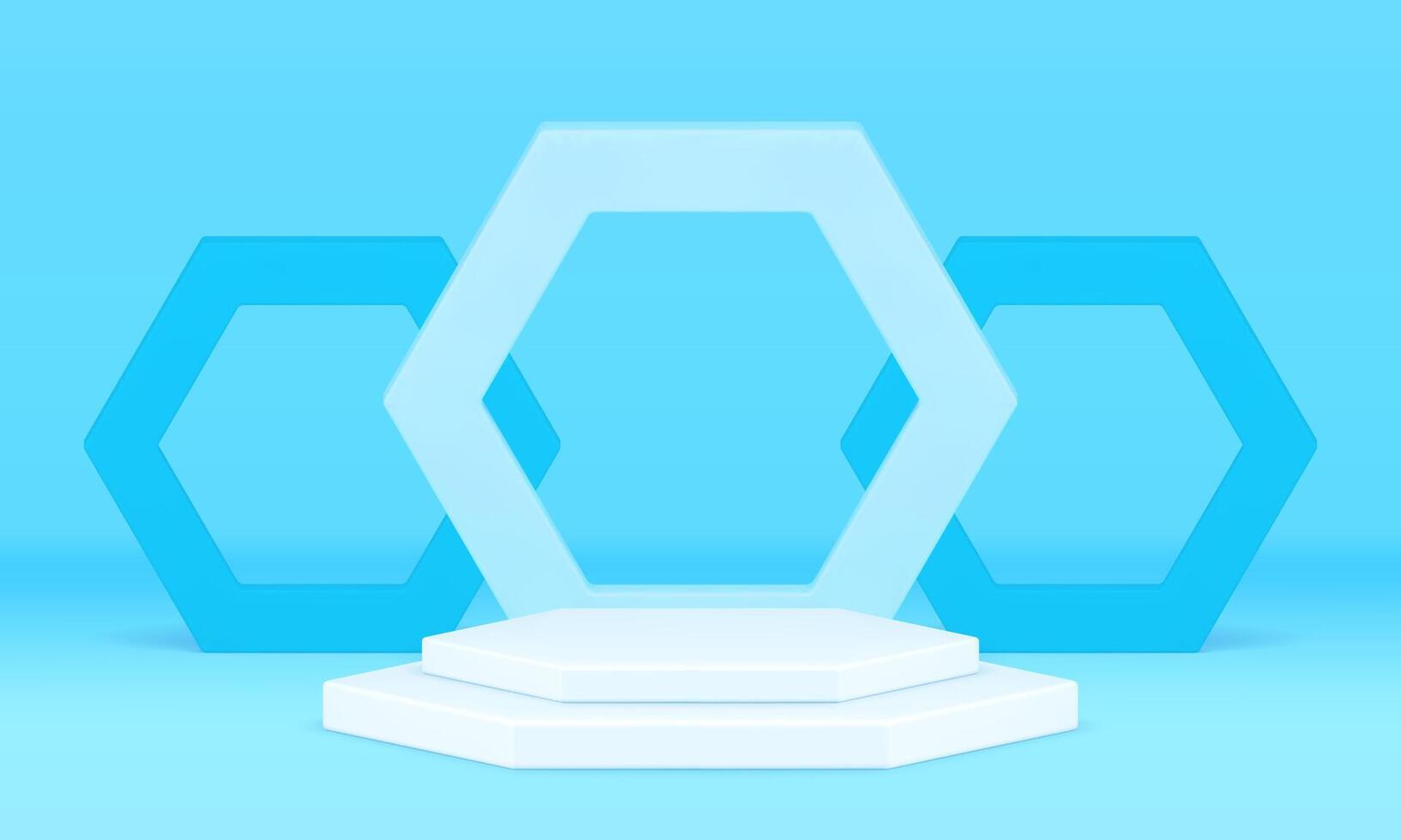 Hexagonal blue pedestal stage stairs geometric 3d decor element base foundation realistic vector