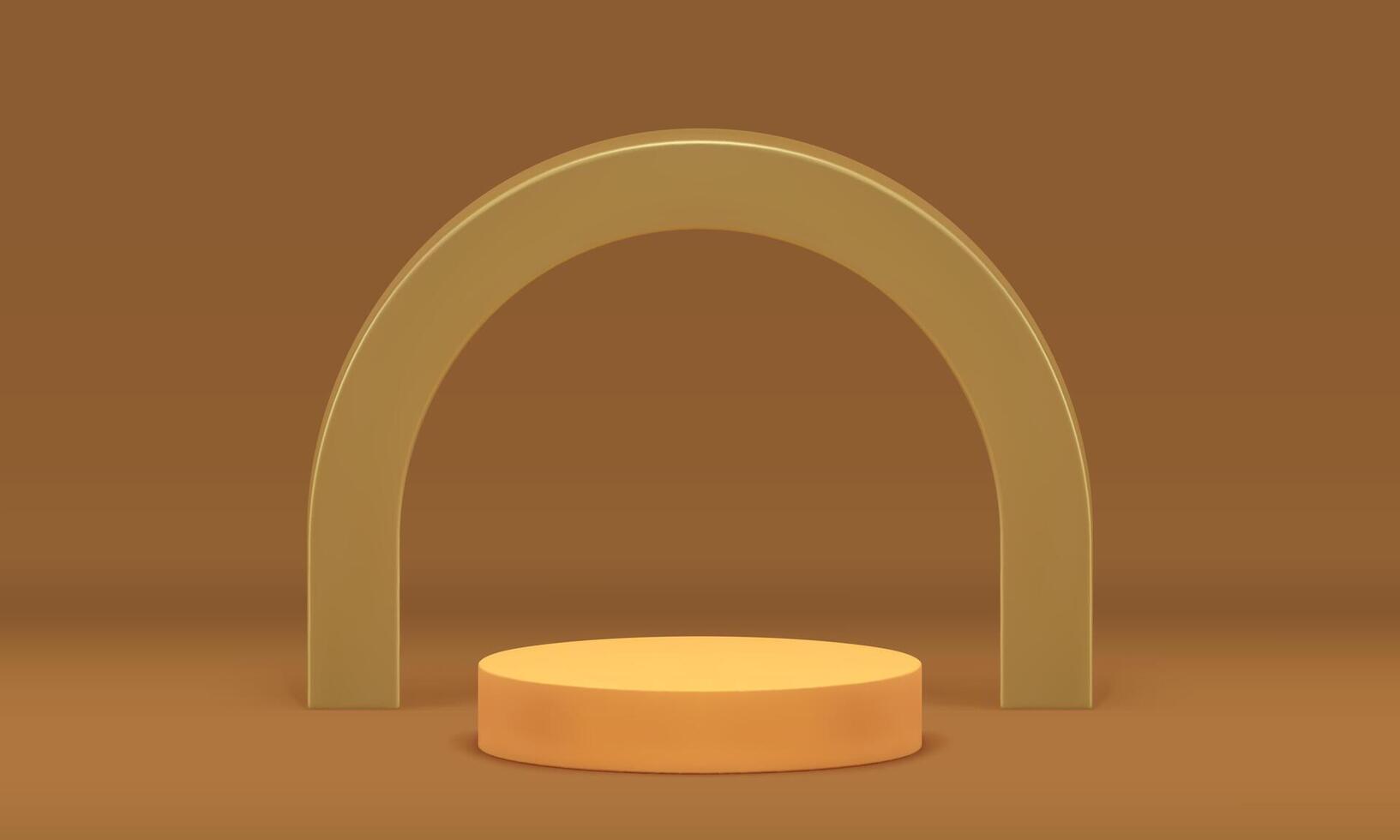 Cylinder 3d stage award arena with golden curved arch beige studio background realistic vector