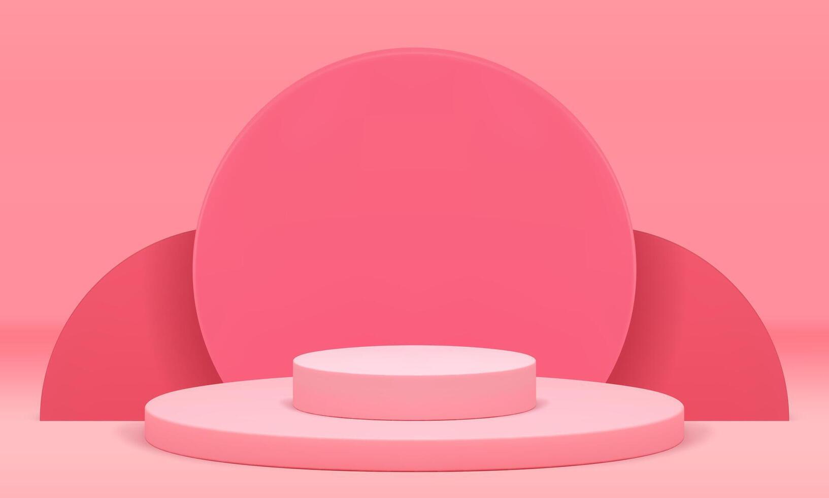 Cylinder podium pedestal pink arena level stairs product presentation 3d showcase realistic vector