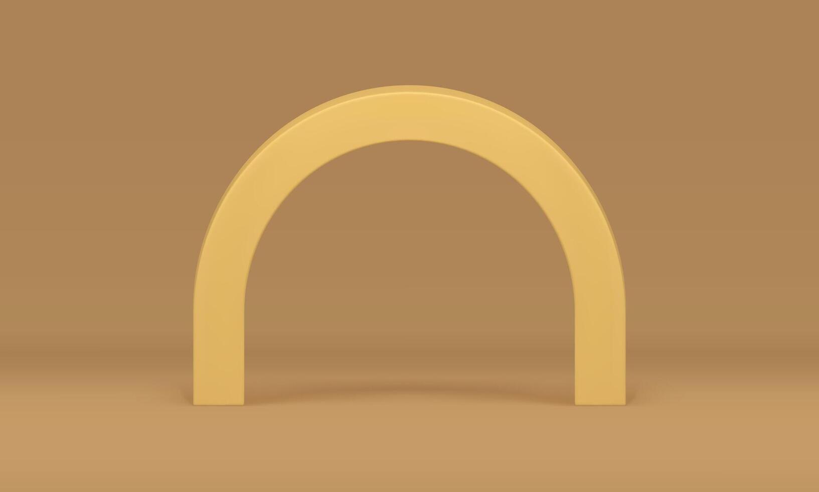 Golden arch 3d curved metallic column showcase exhibition for product presentation realistic vector