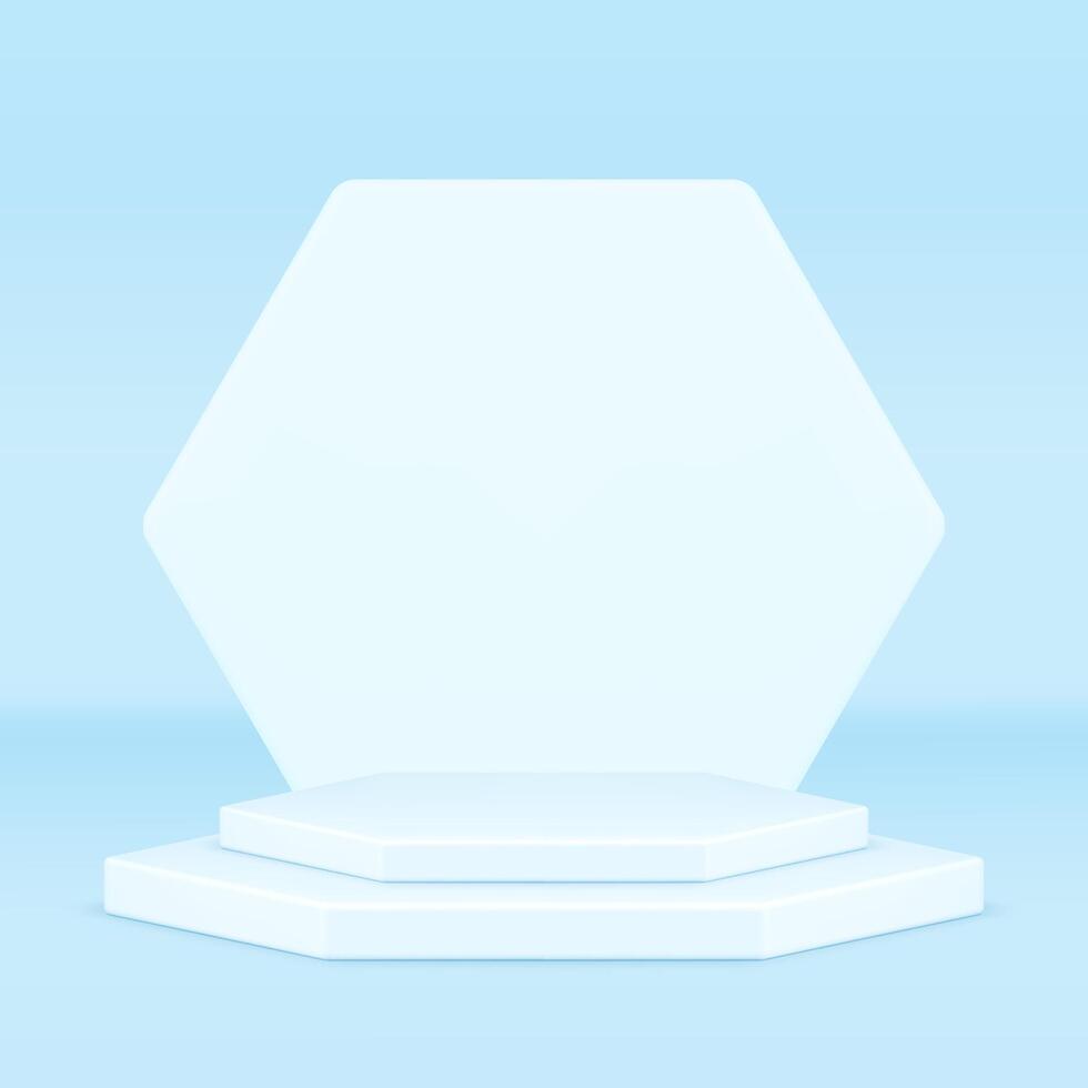 White hexagon 3d stage podium stairs award arena showcase product presentation realistic vector