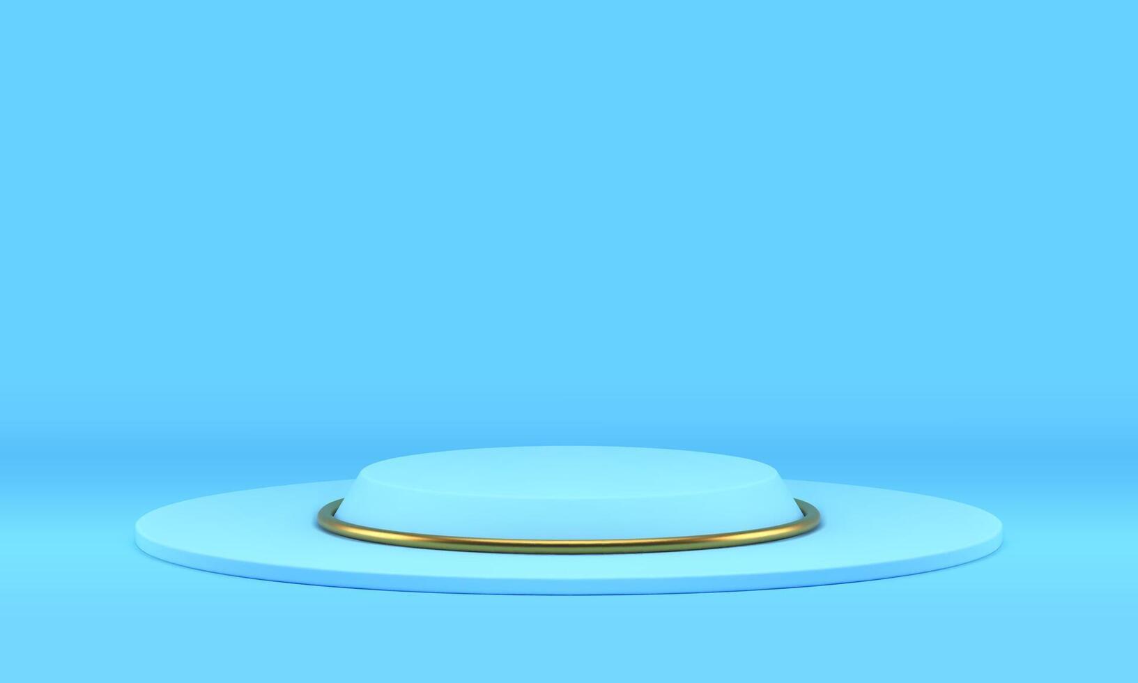 Blue 3d podium stairs level award fashion foundation with golden decor element realistic vector