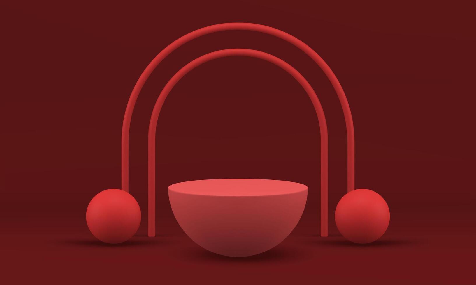 3d podium red semicircle geometric form with decorative arch studio background realistic vector