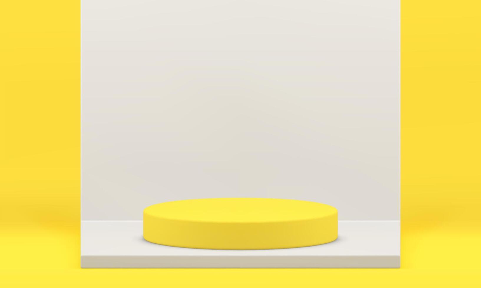 3d podium yellow cylinder on squared pedestal wall studio background for presentation vector