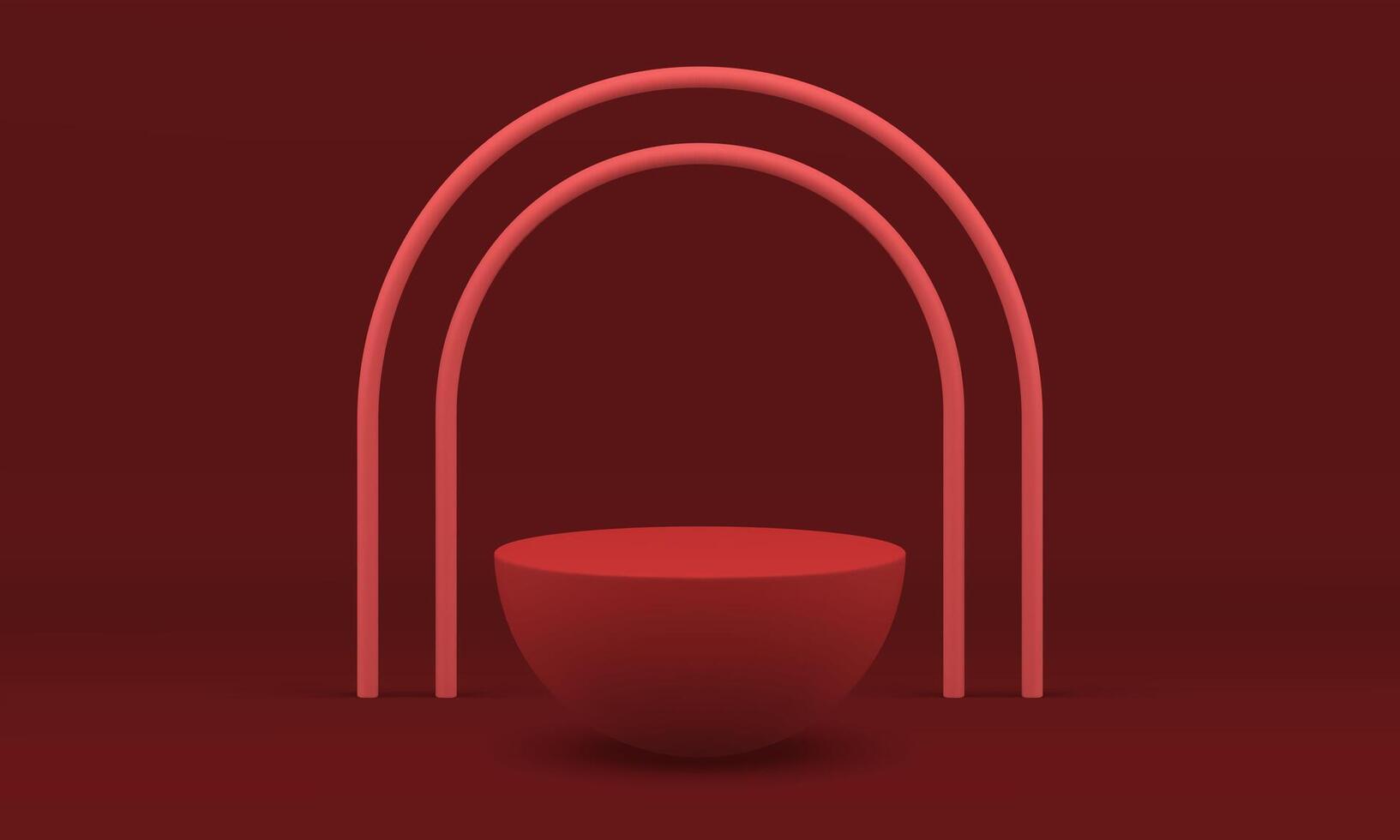 Red 3d stage geometric base foundation semisphere pedestal with arch merchandise retail vector