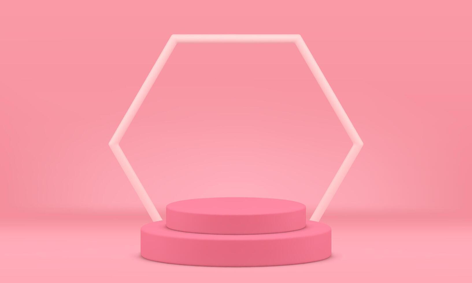 Pink level podium 3d pedestal arena showcase hexagonal frame for product presentation vector