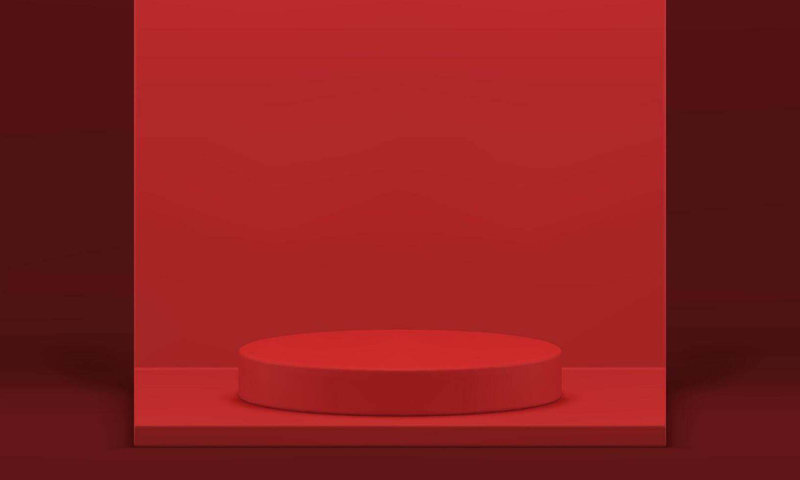 Red 3d stage podium presentation studio background minimalist product advertising realistic vector